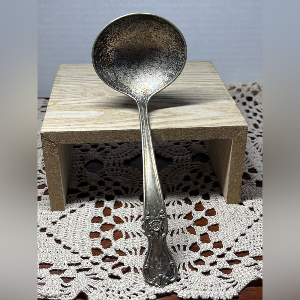 Vtg Old Company Plate Silver-Plated Soup Ladle Signature Pattern Unpolished